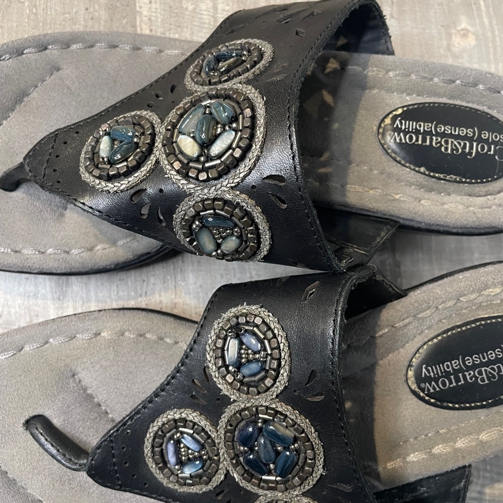 Women Croft&Barrow Leather Solesenseability Slip-On Wedge Sandals Black Sz 8 - Picture 2 of 8